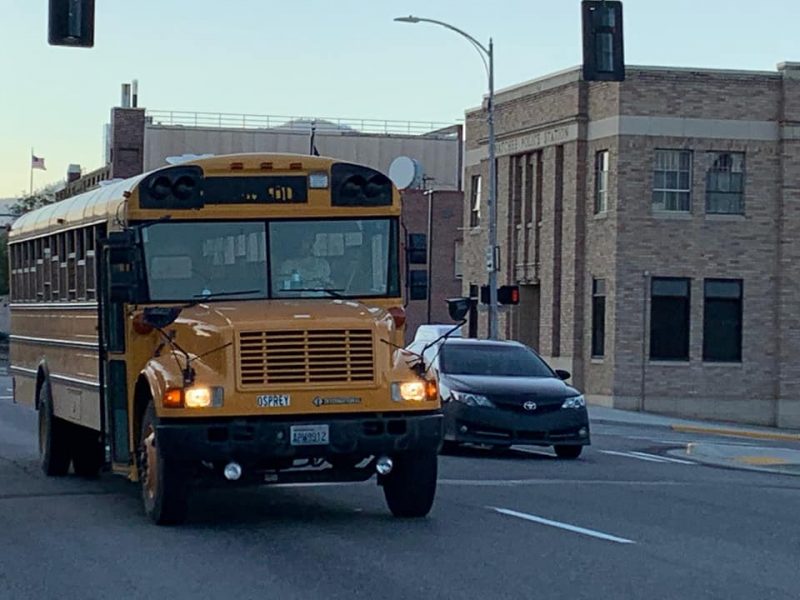 school bus being driven along the street by suspect Andrew Loudon