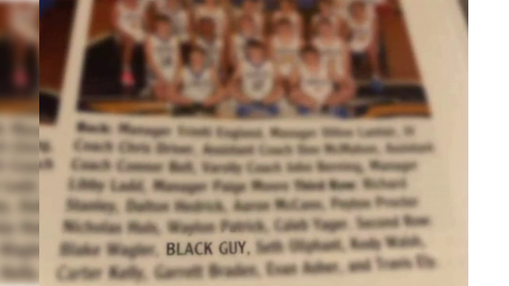 image of photo caption in school yearbook showing the student named as "Black Guy"