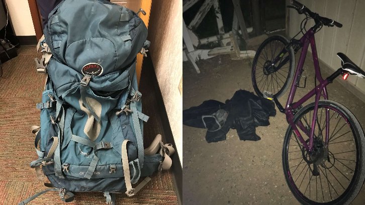 A backpack, jacket and bicycle retrieved at the scene of the alleged crime