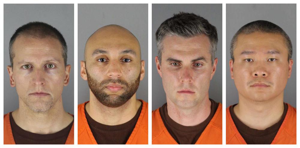 mug shots of Derek Chauvin, J. Alexander Kueng, Thomas Lane and Tou Thao, the four former Minneapolis police officers involved in George Floyd's arrest and death