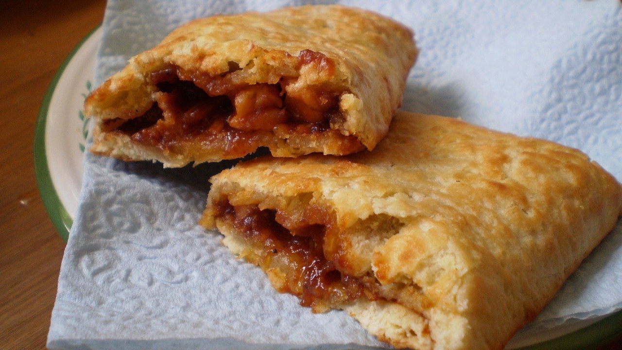 BBQ chicken Hot Pocket cut in half