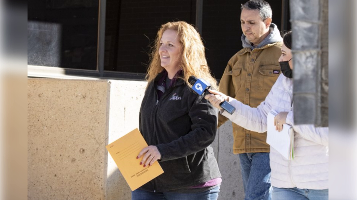 Jenny Cudd, a flower shop owner and former Midland mayoral candidate, and Eliel Rosa leaving the federal courthouse in Midland, Texas on Jan. 13