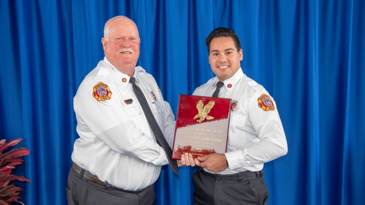 Joshua Colon being honored by the fire department for outstanding service in a January 13 Facebook post