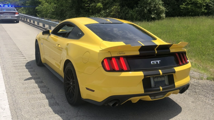 The bright yellow 2015 Ford Mustang driven by suspect Steven Alford