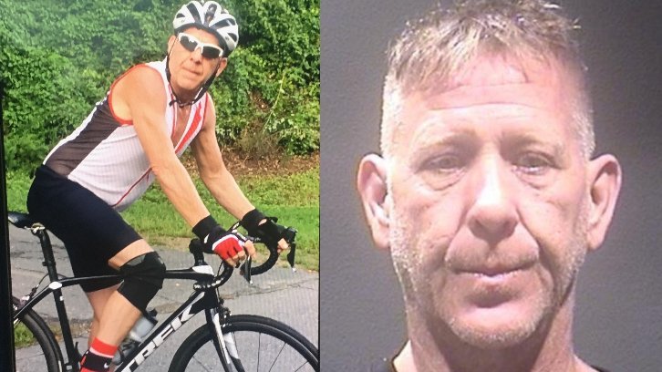 Virginia man David Marlowe on his bike and in a police mugshot