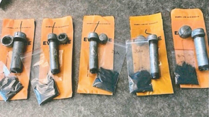 The five pipe bombs found in Ian Benjamin Rogers’ home