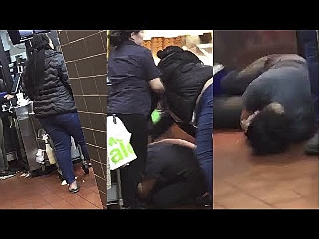 The McDonald's customer going to assault the server, who is left lying on the floor