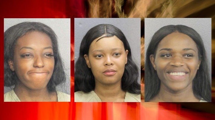 police mugshots of Tymaya Wright, Danaysha Dixon and Keira Ferguson, the three Philadelphia women arrested after the airport brawl