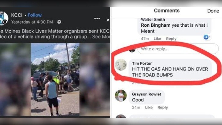 screen grab of Police Chief Tim Porter's "misposted" Facebook comment